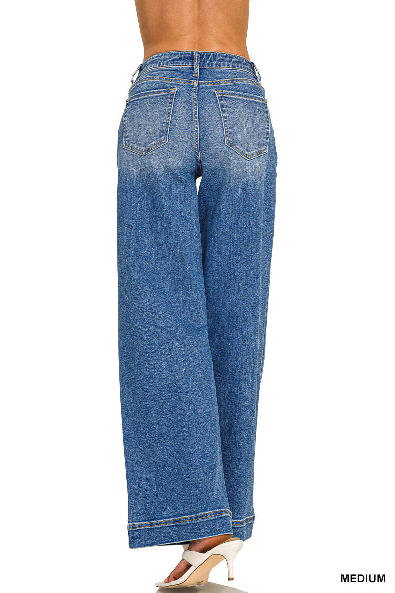 Wide Leg Pin-Tuck Denim Pants