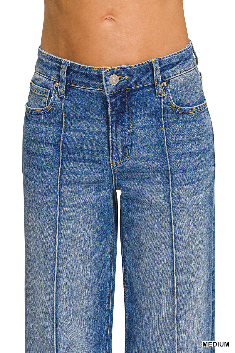 Wide Leg Pin-Tuck Denim Pants