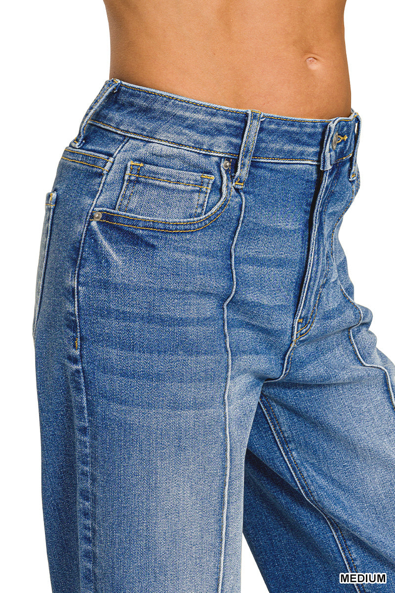 Wide Leg Pin-Tuck Denim Pants