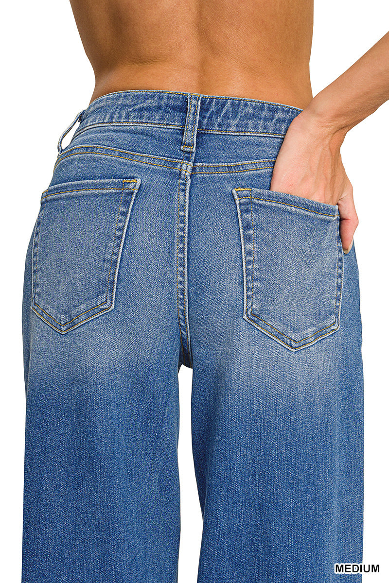 Wide Leg Pin-Tuck Denim Pants