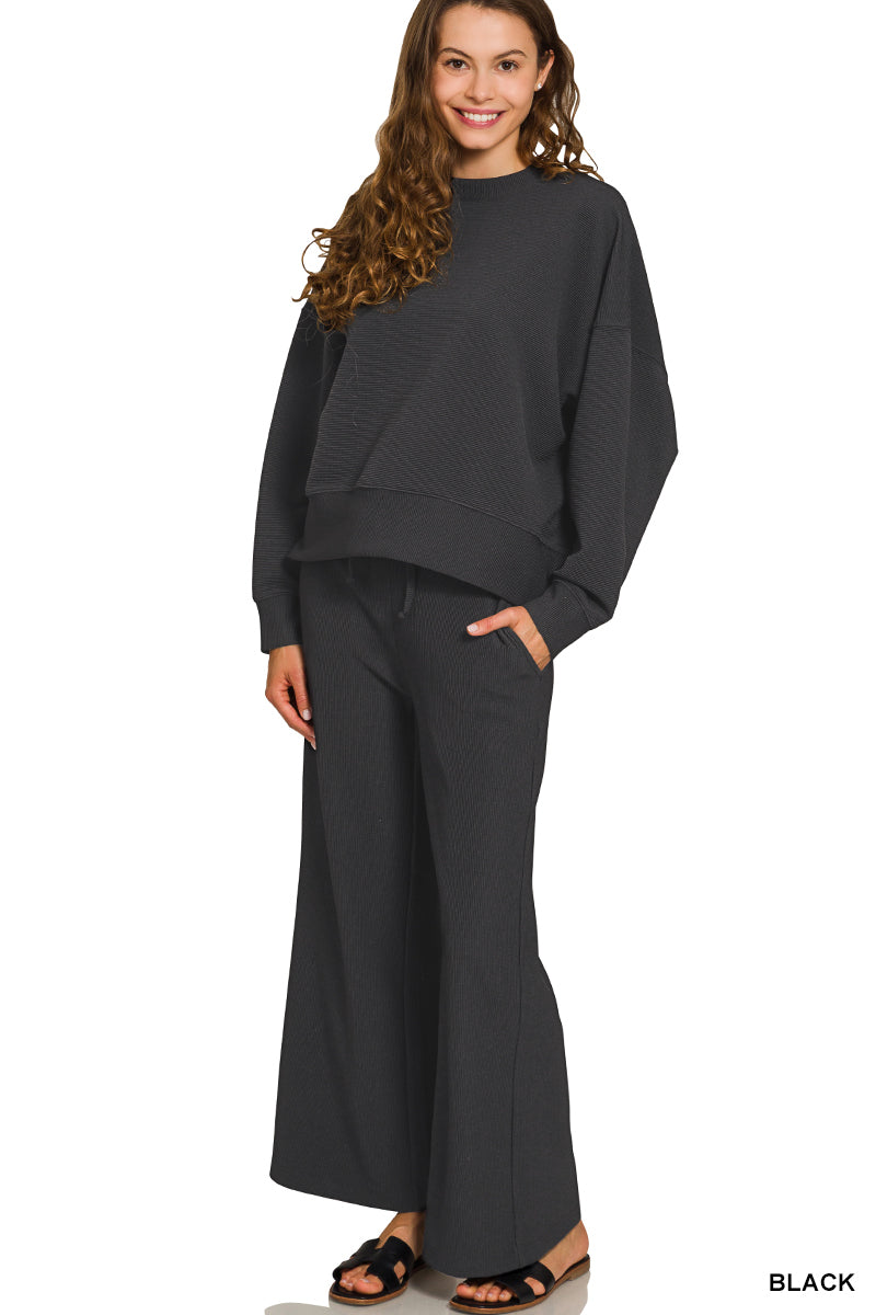 Ribbed Long Sleeve Top and Pants Set