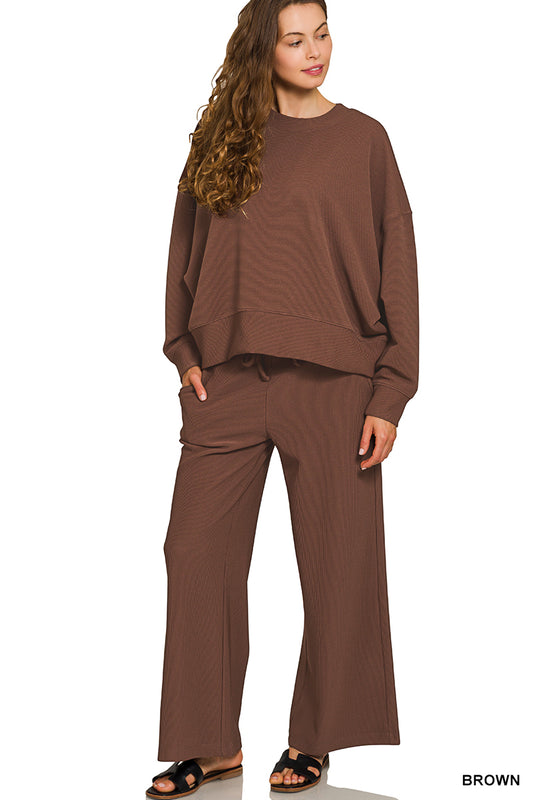 Ribbed Long Sleeve Top and Pants Set
