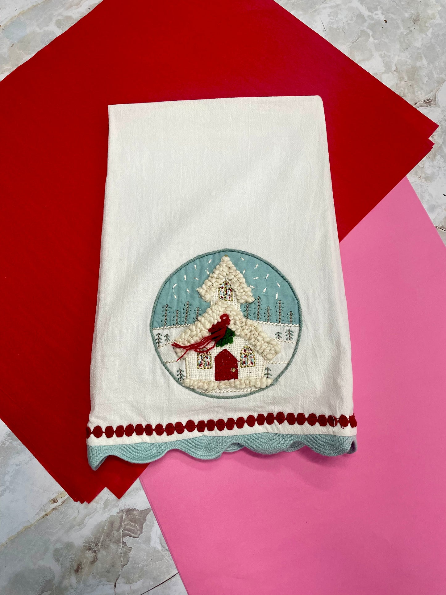 Christmas Church Tea Towel - Holiday Decor