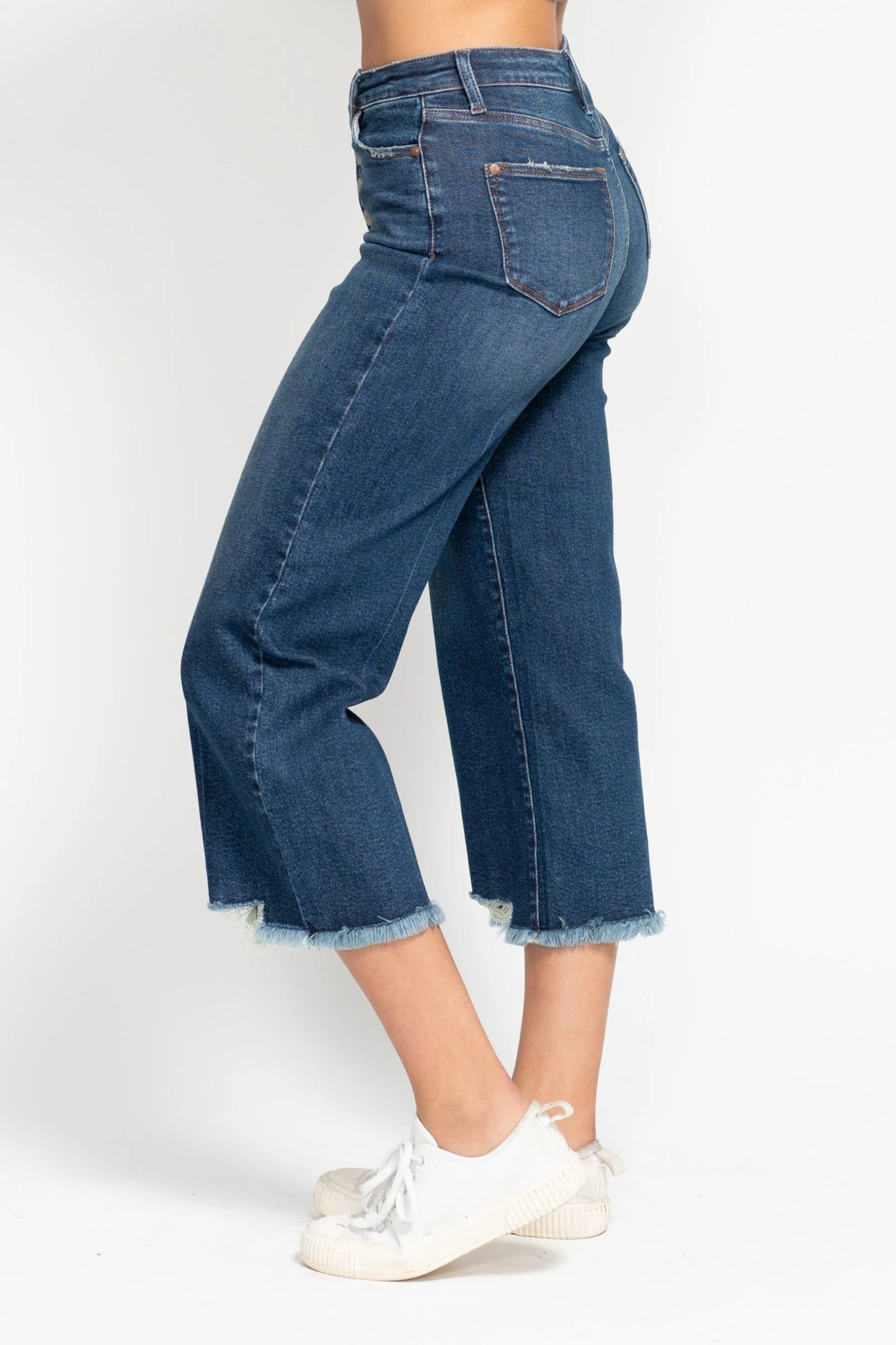 Judy Blue HW Button Fly Cropped Wide Leg Jean