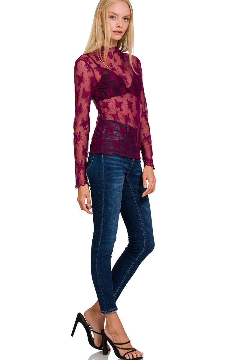 Lace Mesh Long Sleeve Top