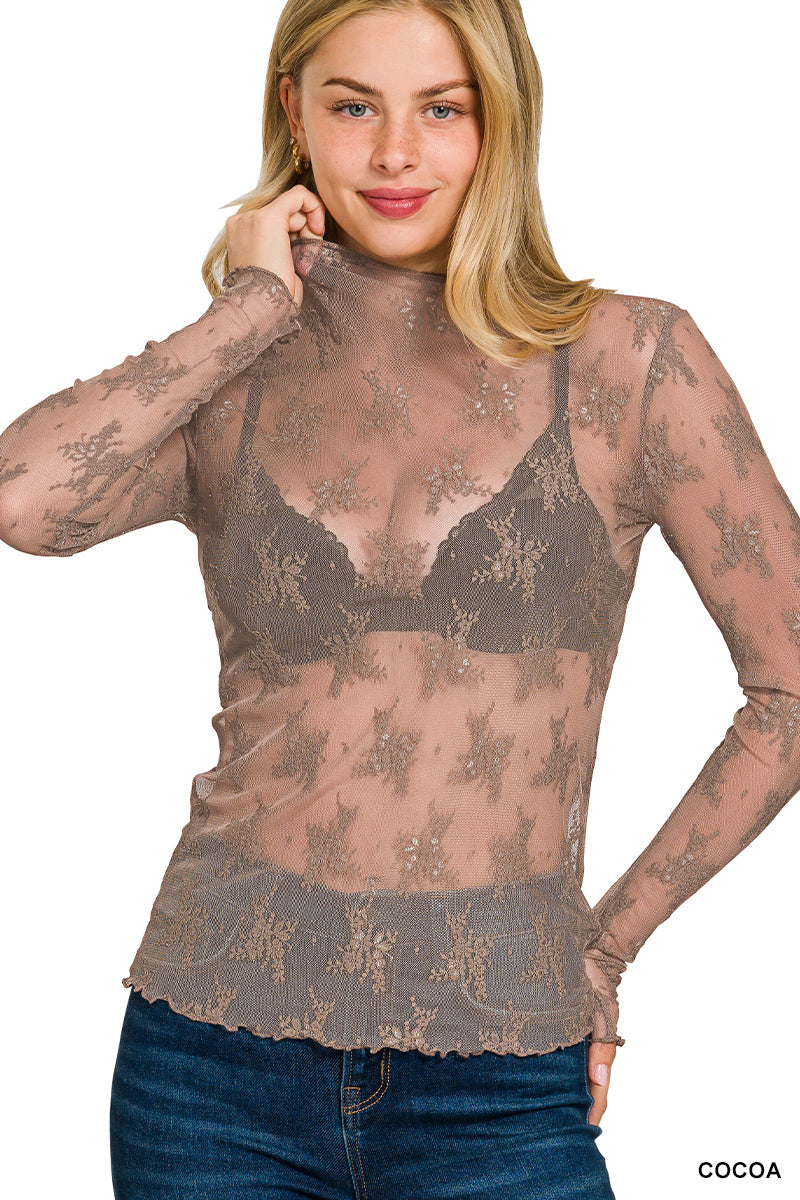 Lace Mesh Long Sleeve Top