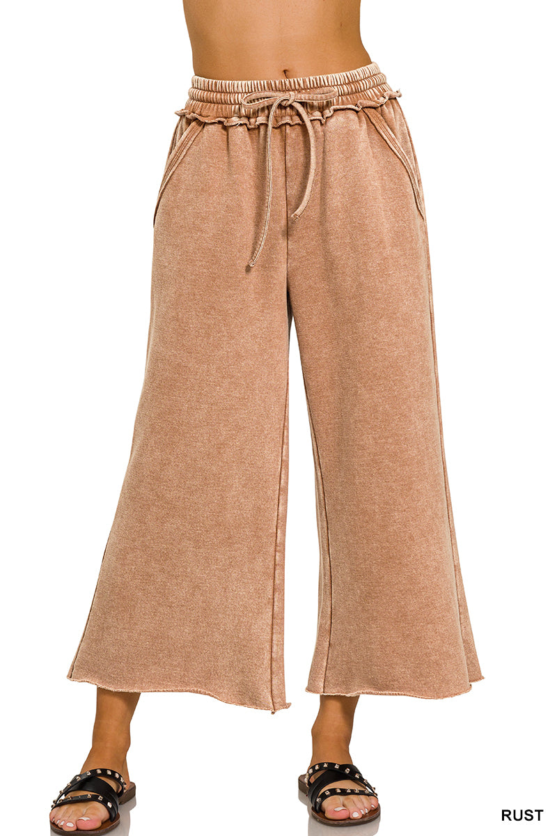 Washed Fleece Palazzo Pants