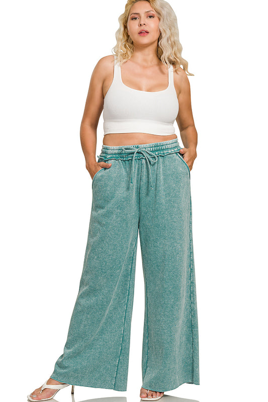 Acid Wash Fleece Wide Leg Pants