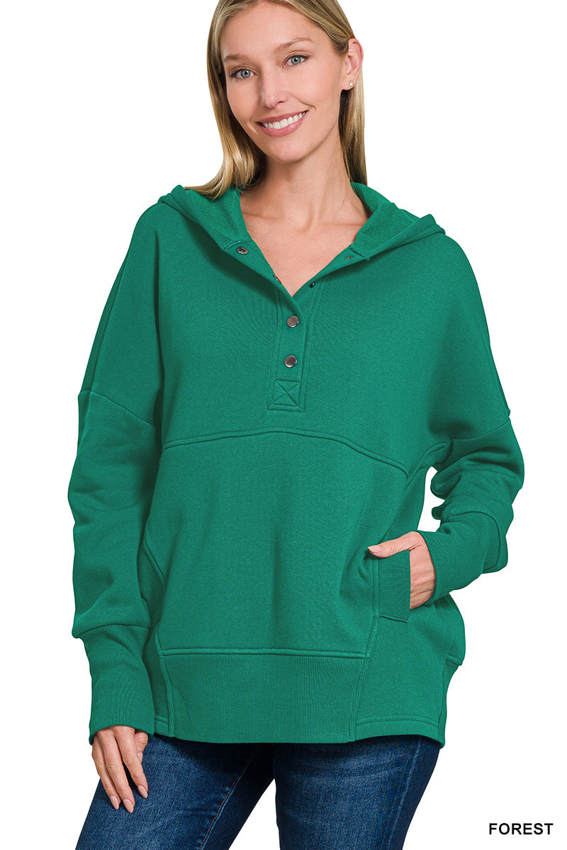Fleece Snap Hoodie Pullover