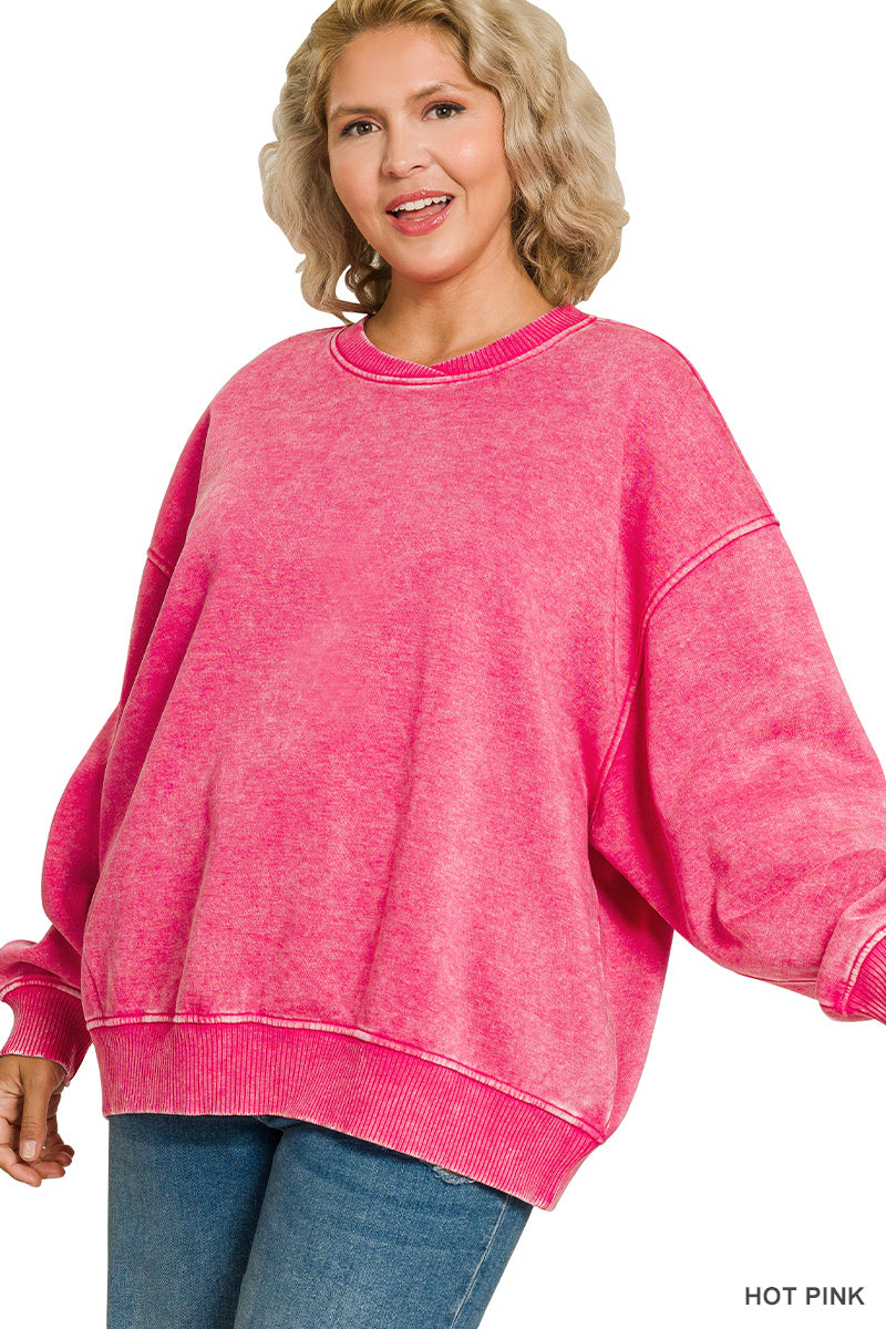 Washed Oversized Fleece Pullover