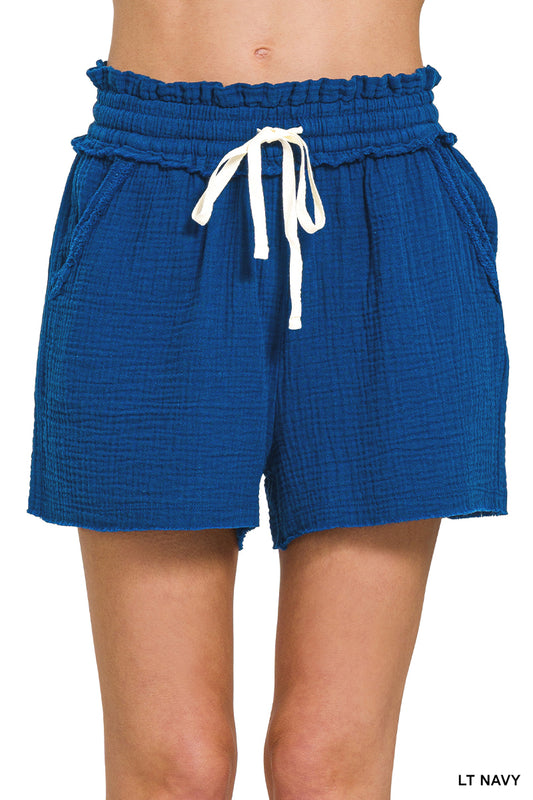 Cotton Gauze Drawstring Waist Shorts