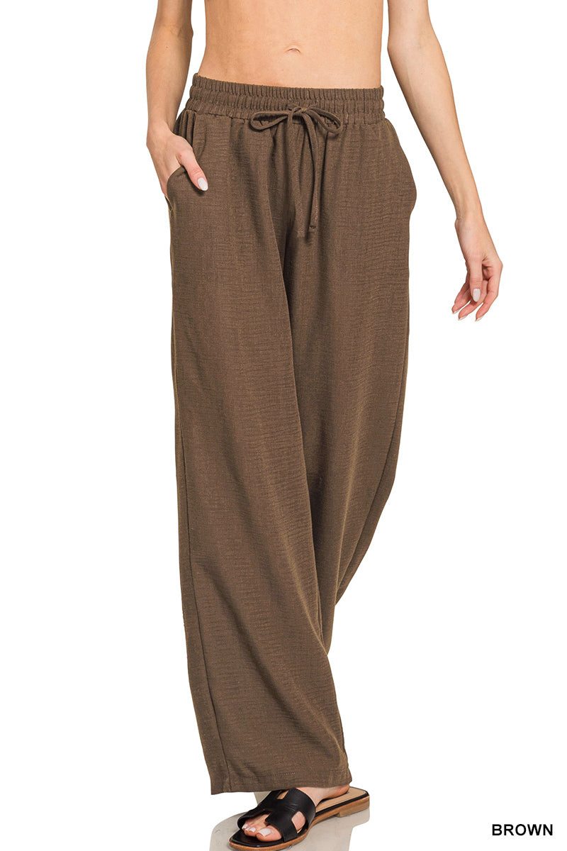 Woven Crepe Full Length Pants