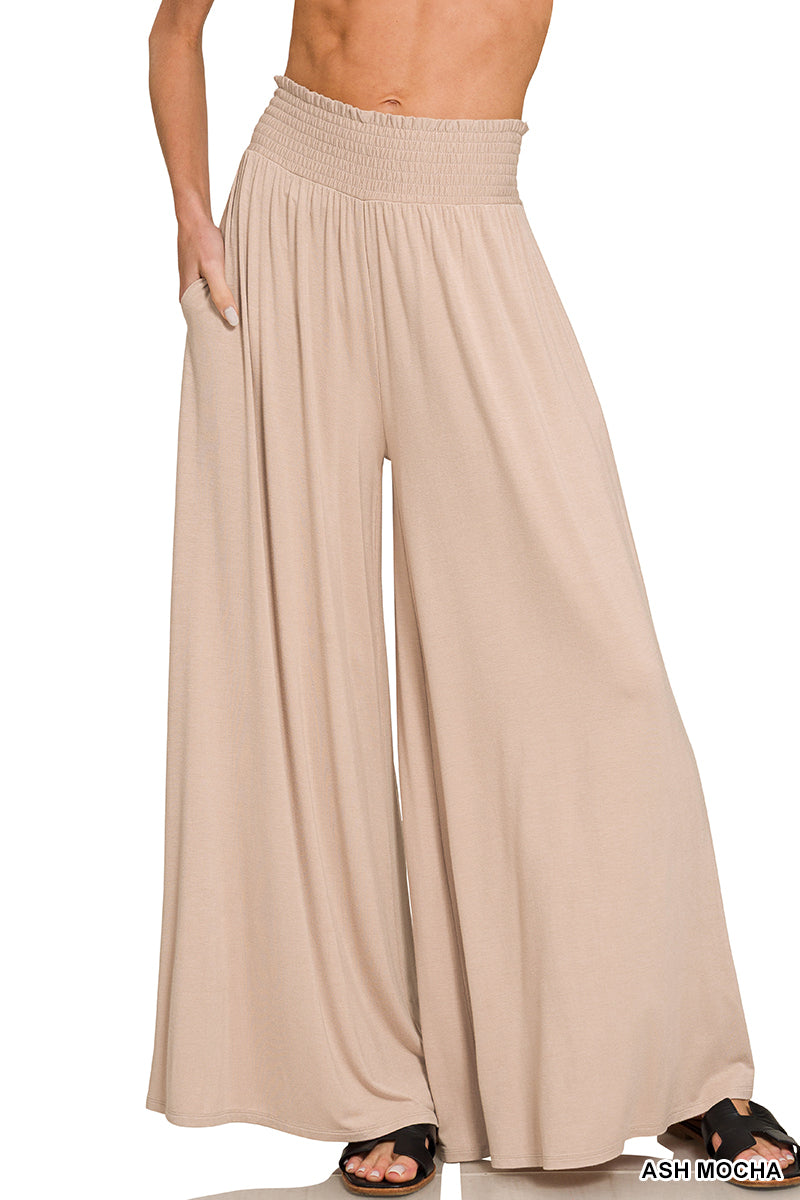 Smocked Wide Leg Palazzo Pants