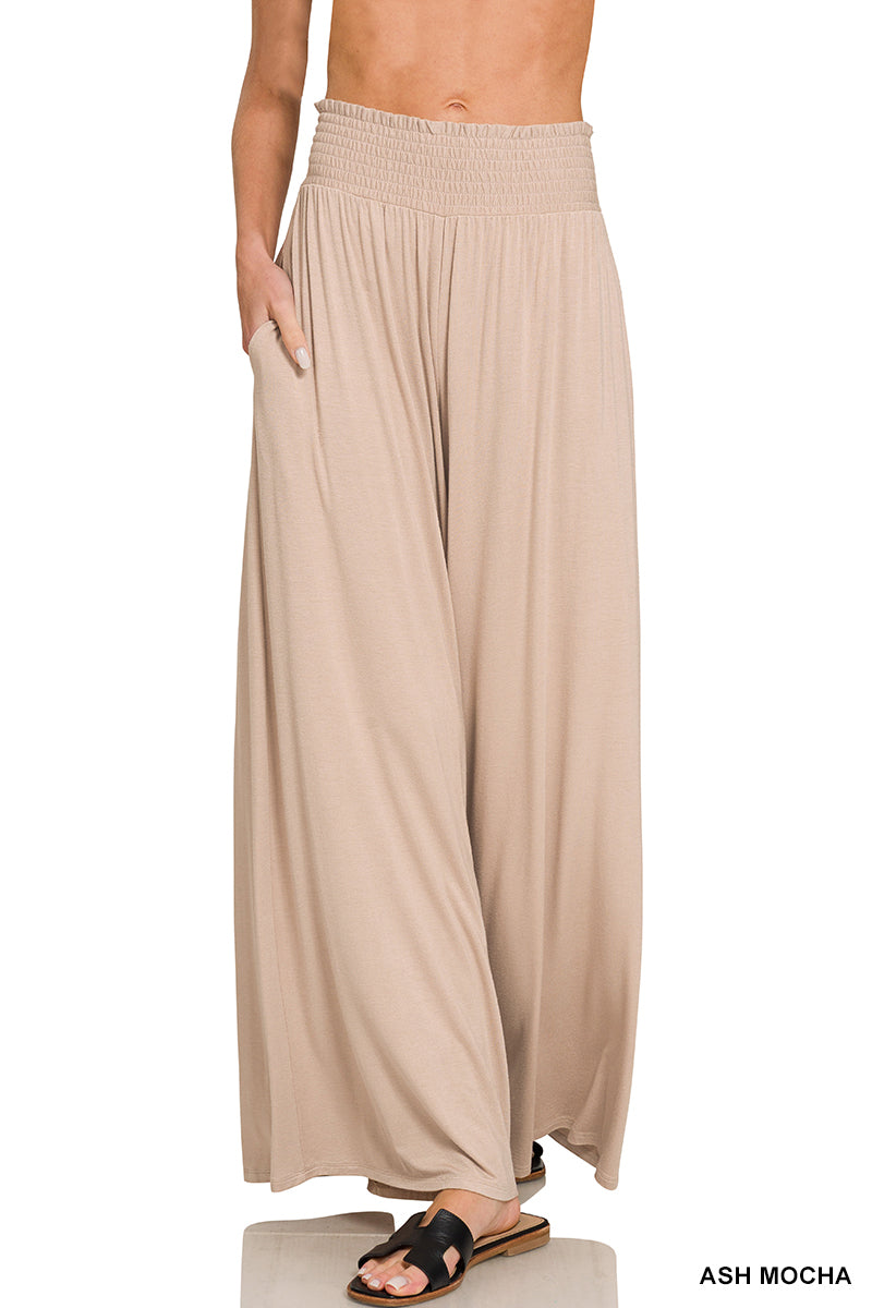 Smocked Wide Leg Palazzo Pants