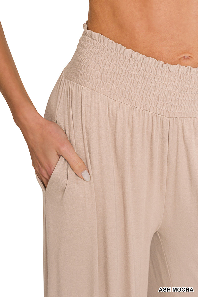 Smocked Wide Leg Palazzo Pants