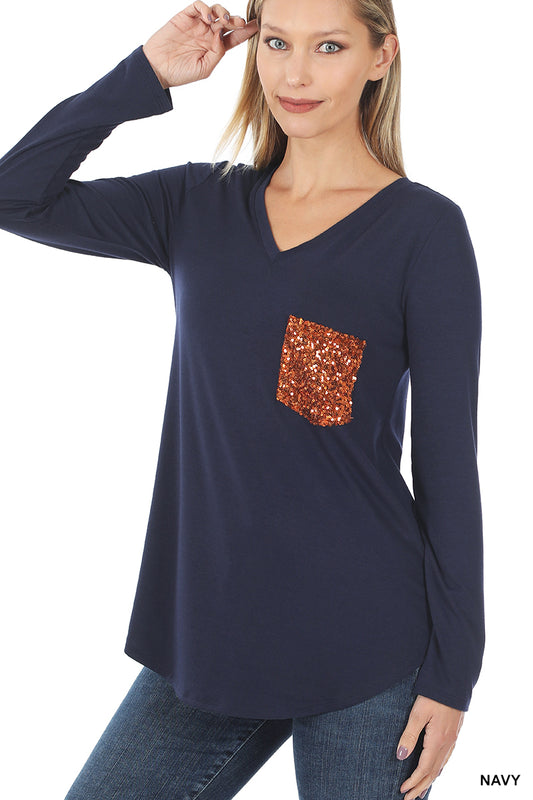 Sequin Pocket Long Sleeve Top