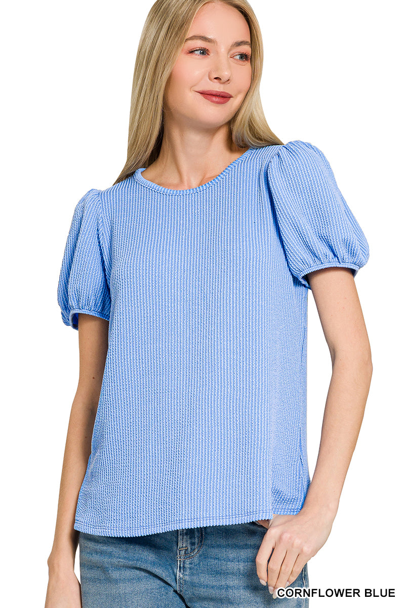 Ribbed Ruff Sleeve Top