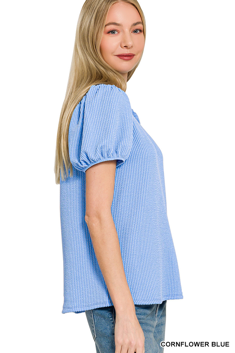 Ribbed Ruff Sleeve Top