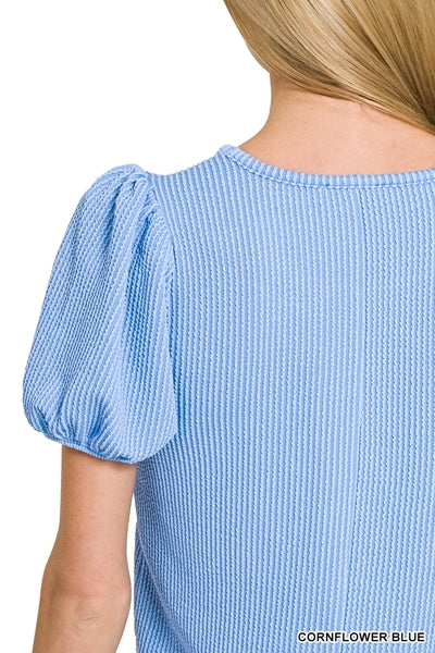 Ribbed Ruff Sleeve Top