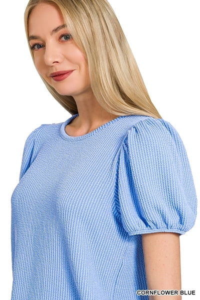 Ribbed Ruff Sleeve Top