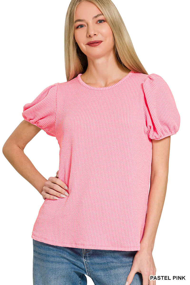 Ribbed Ruff Sleeve Top
