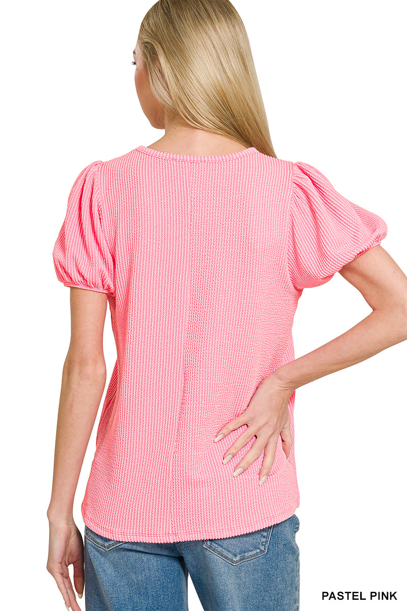 Ribbed Ruff Sleeve Top