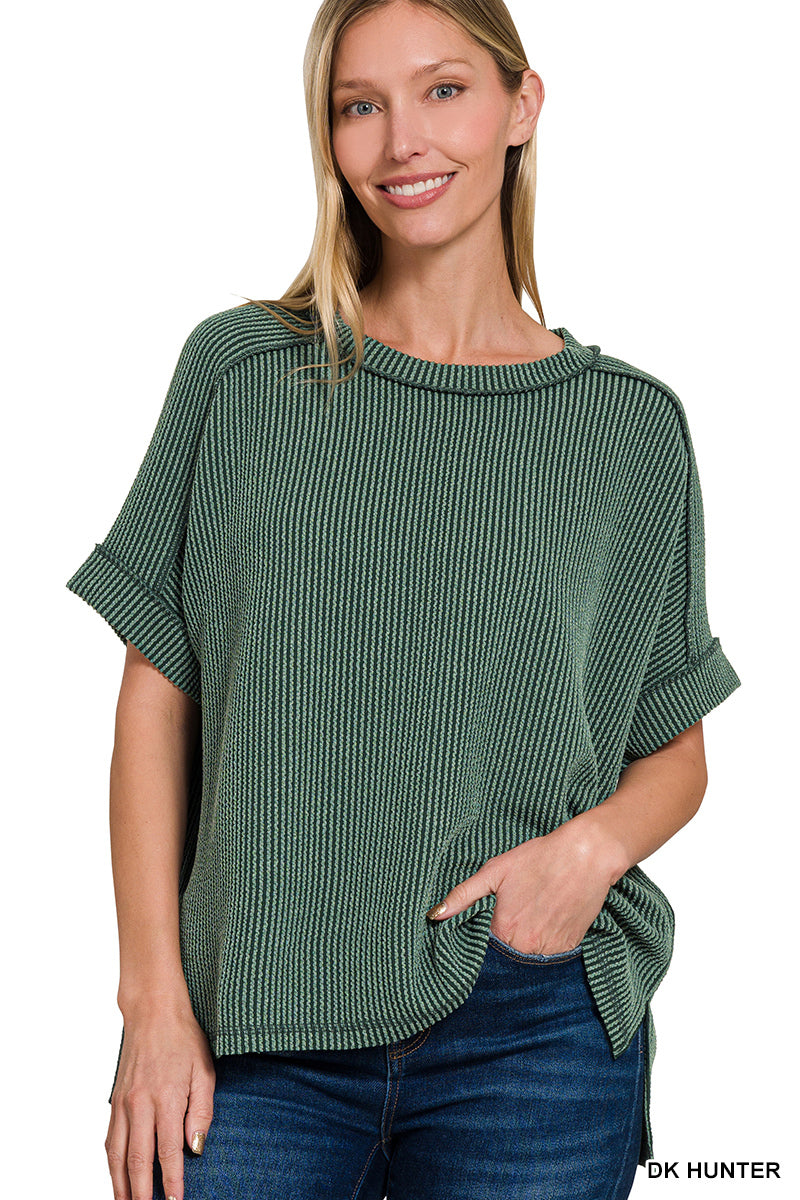 Ribbed Cuffed Short Sleeve Top