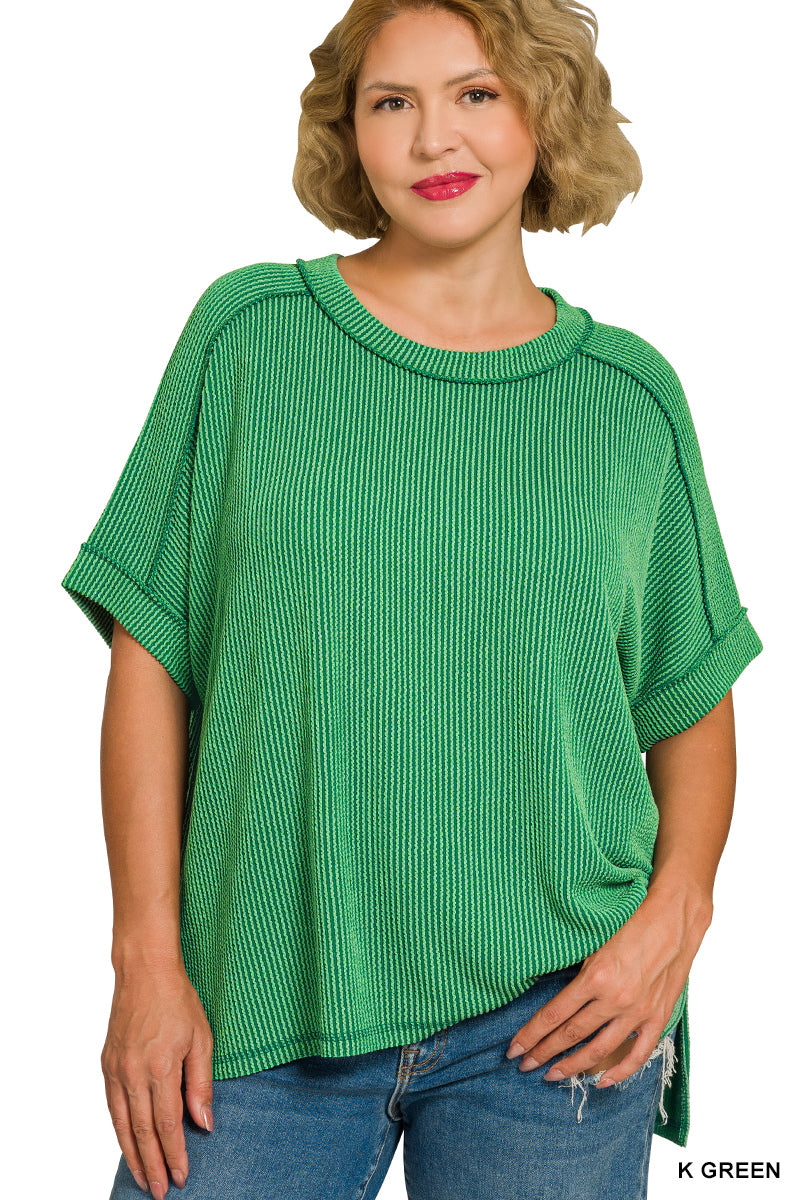 Ribbed Cuffed Short Sleeve Top