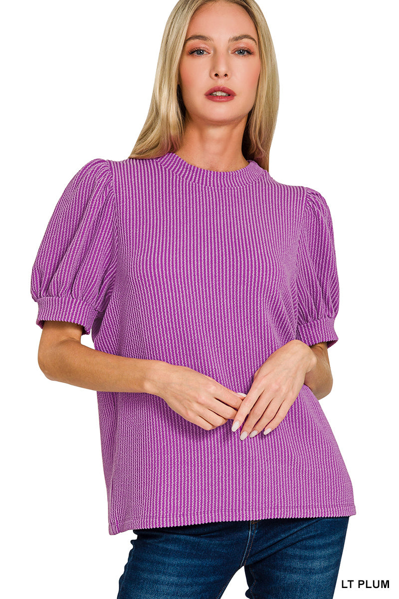 Ribbed Puff Sleeve Knit Top
