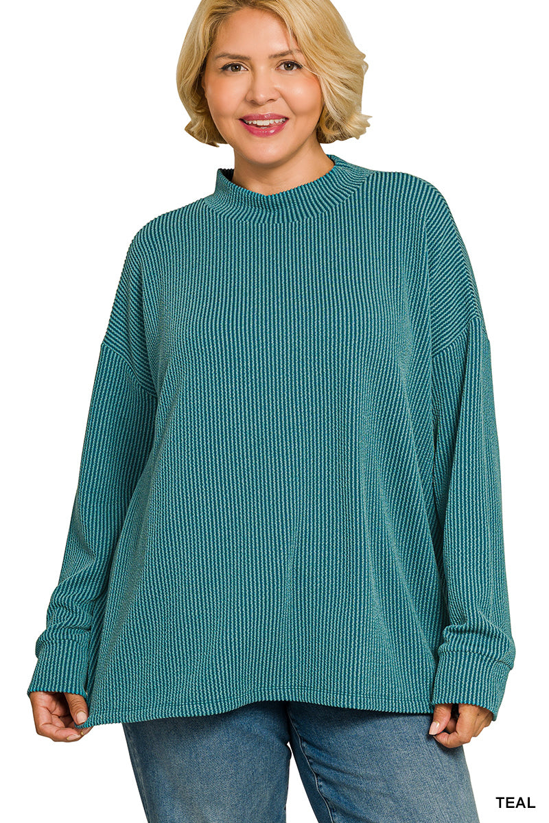 Mock Neck Long Sleeve Ribbed Pant Set