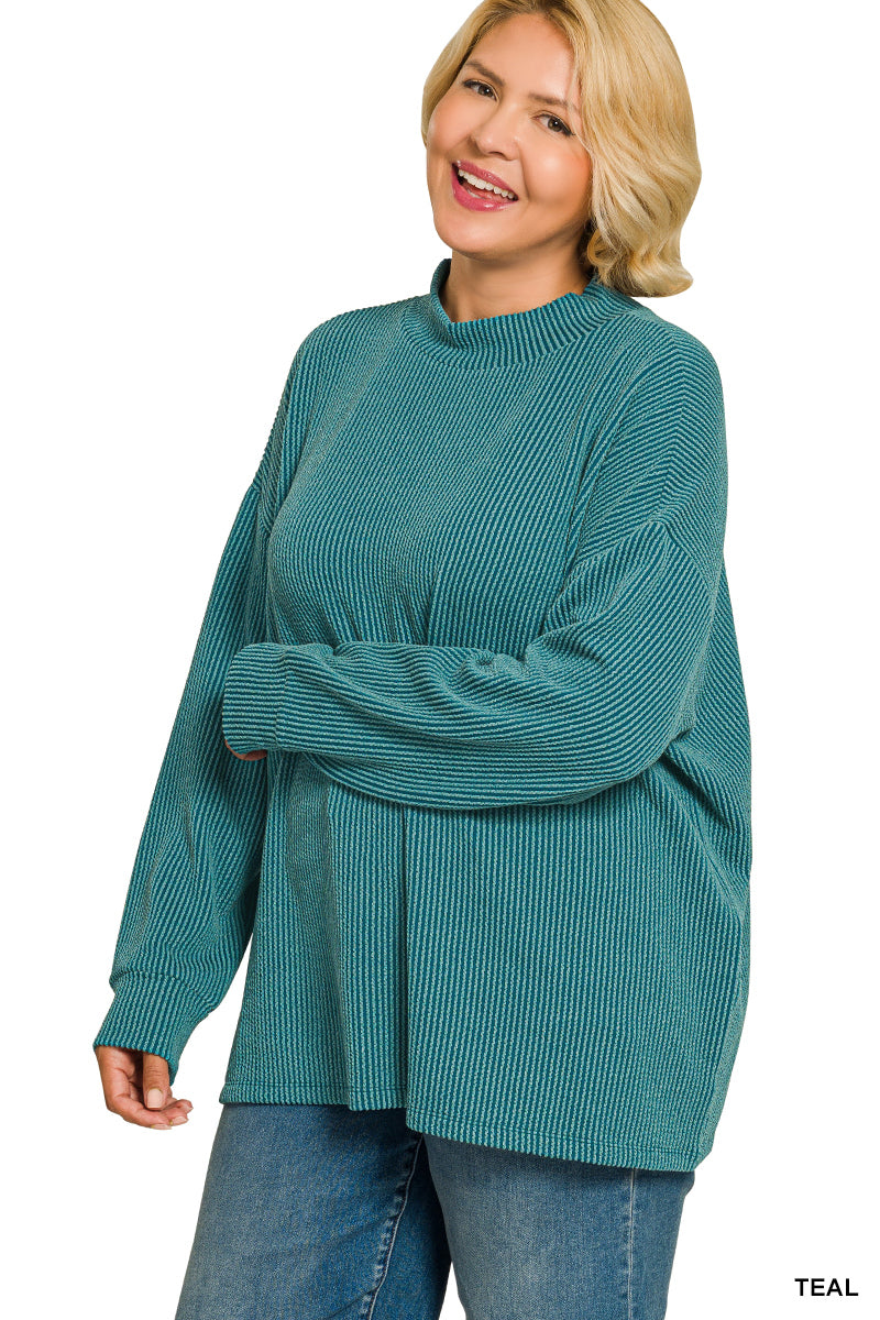 Mock Neck Long Sleeve Ribbed Pant Set