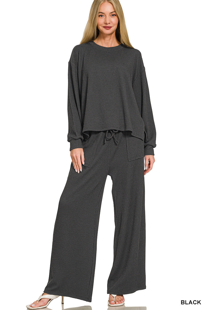 Long Sleeve Ribbed Pants Set