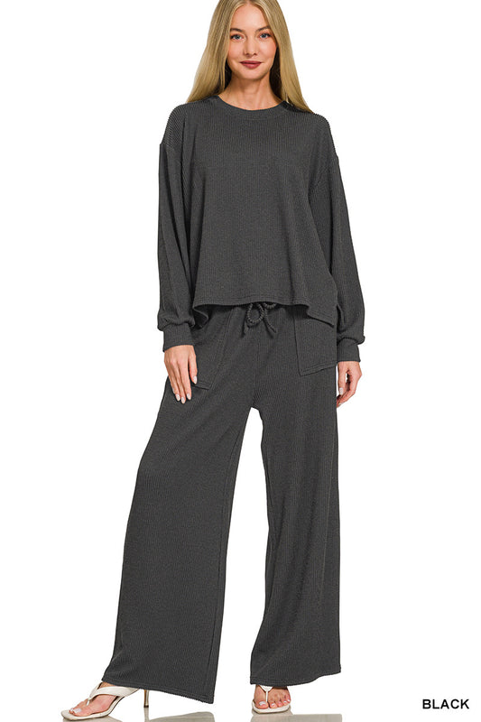 Long Sleeve Ribbed Pants Set