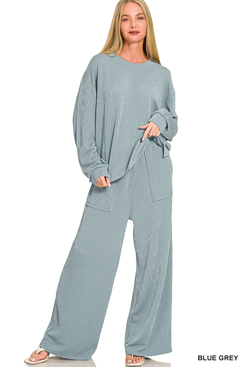 Long Sleeve Ribbed Pants Set
