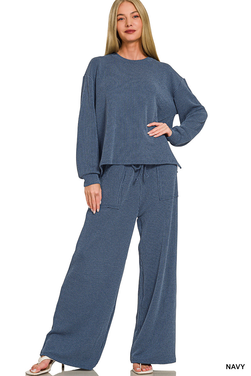 Long Sleeve Ribbed Pants Set