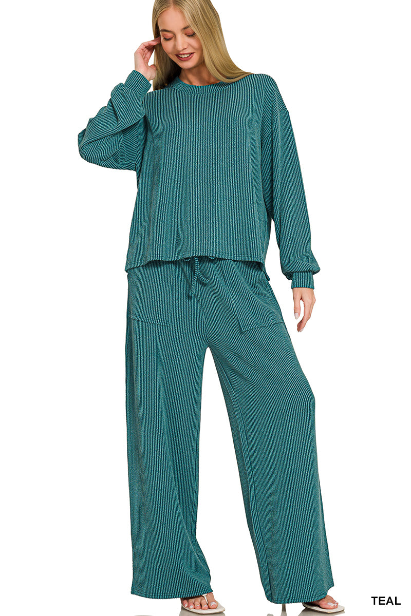 Long Sleeve Ribbed Pants Set