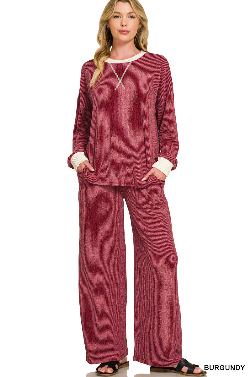 Ribbed Pullover and Pants Set