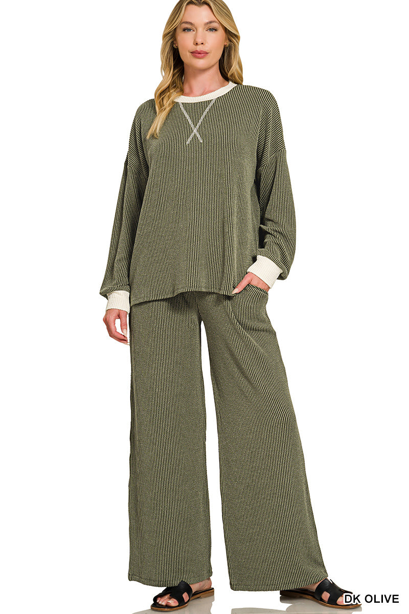 Ribbed Pullover and Pants Set