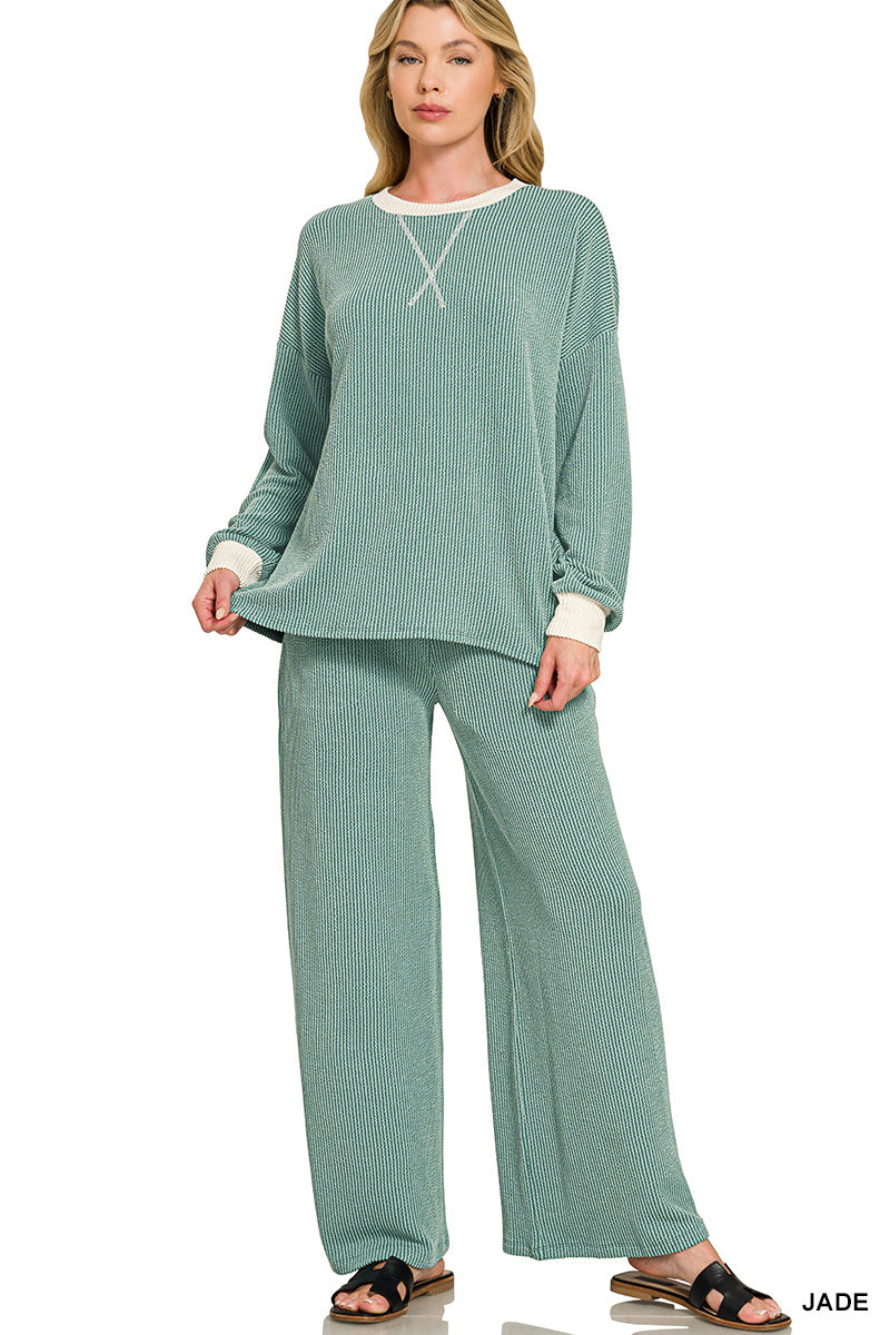 Ribbed Pullover and Pants Set