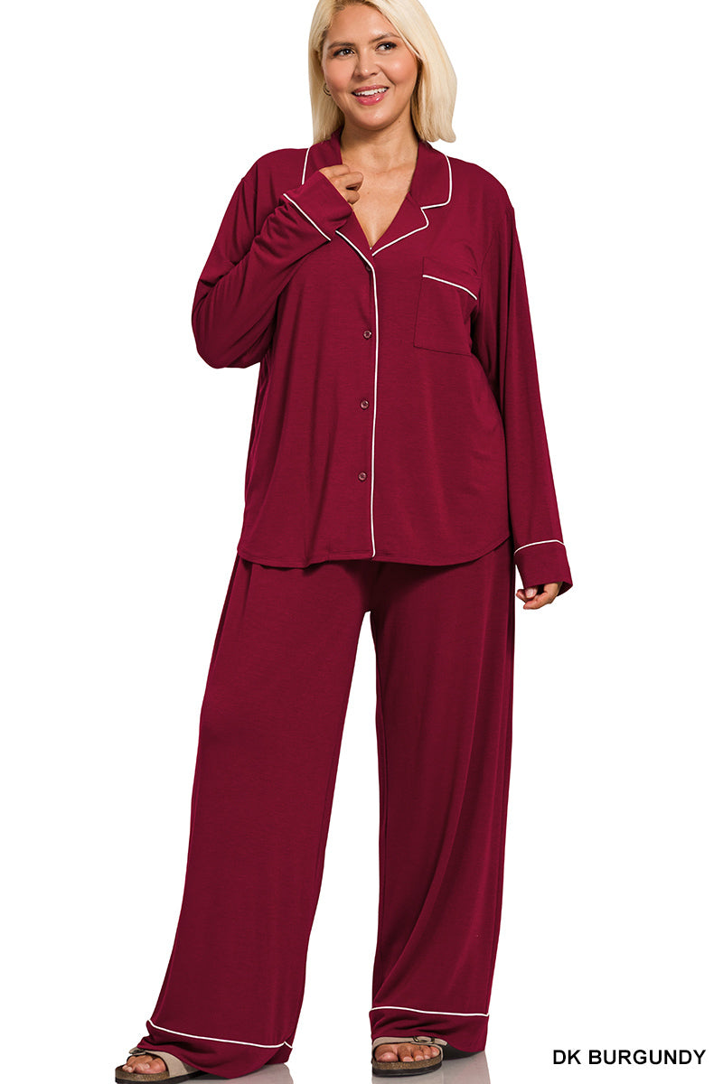 Button Up Pajama Pants Set