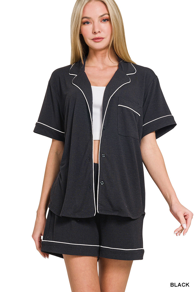 Button Up Pajama Shorts Set
