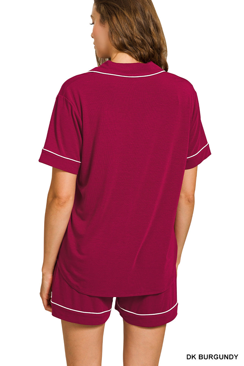 Button Up Pajama Shorts Set