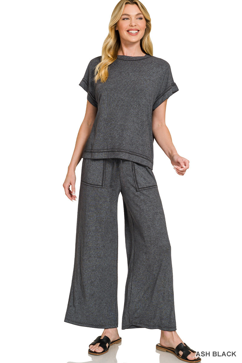 Ribbed Acid Wash Lounge Set