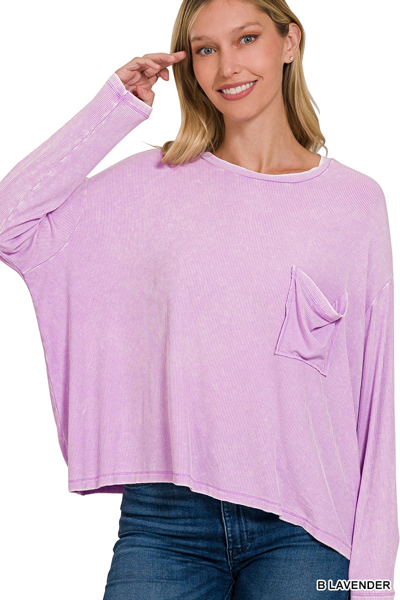 Washed Ribbed Dolman Sleeve Top