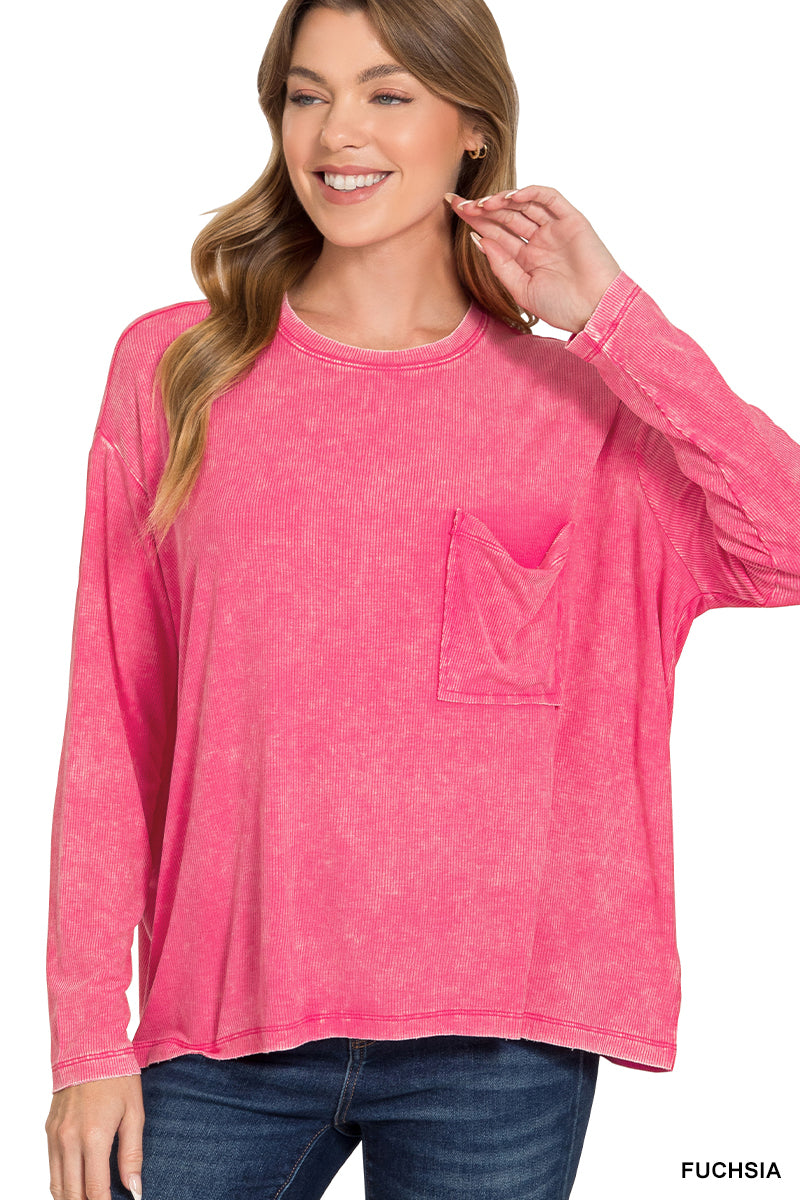 Washed Ribbed Dolman Sleeve Top