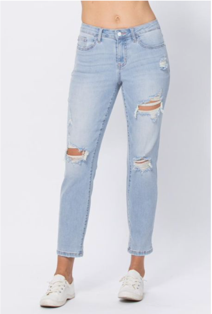 Judy Blue Light Wash Destroyed Boyfriend Jeans