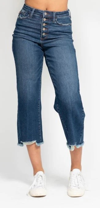 Judy Blue HW Button Fly Cropped Wide Leg Jean