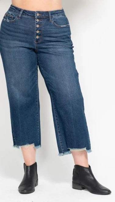 Judy Blue HW Button Fly Cropped Wide Leg Jean