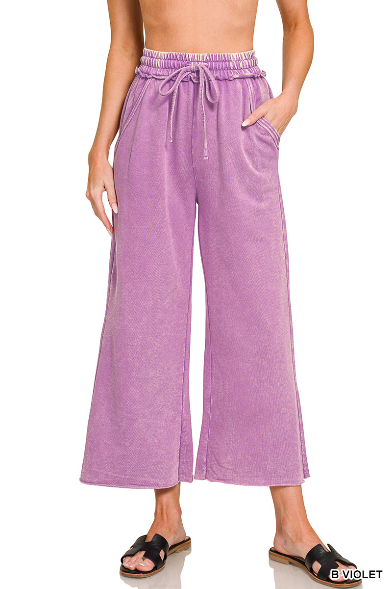 Washed French Terry Wide Leg Pants