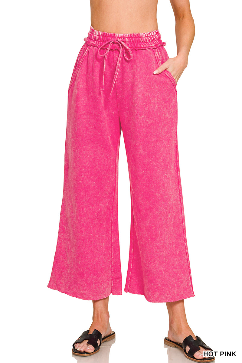 Washed French Terry Wide Leg Pants